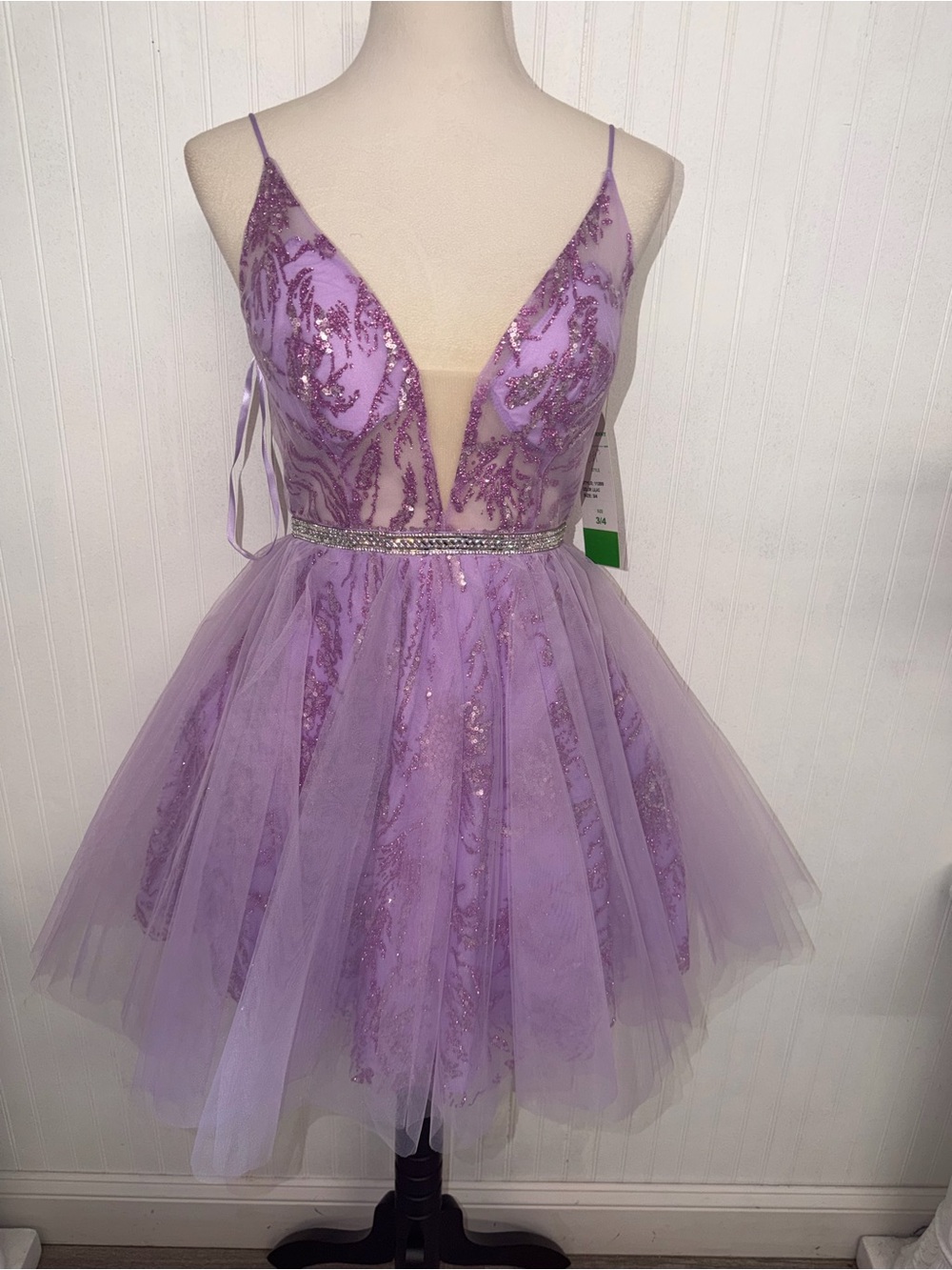 Dave & Johnny Lavender Purple Sequin Tulle Mini Dress